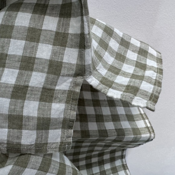 L.L.Bean Signature Linen Split-Neck Shirt Size Medium Green Gingham - Picture 5 of 7